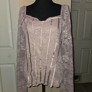 Pink floral lace long sleeve blouse